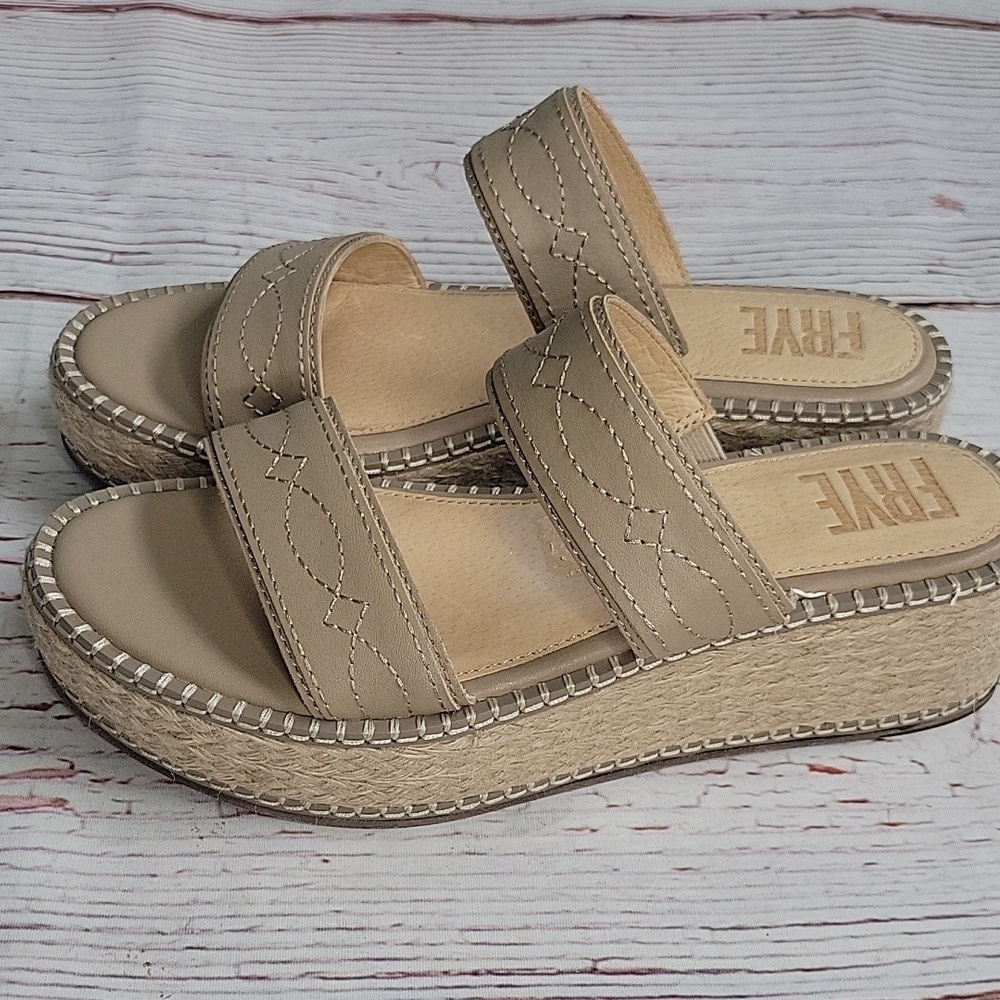 Frye Women's Beige Leather Espadrille Wedges Size 8 - Picture 9 of 9